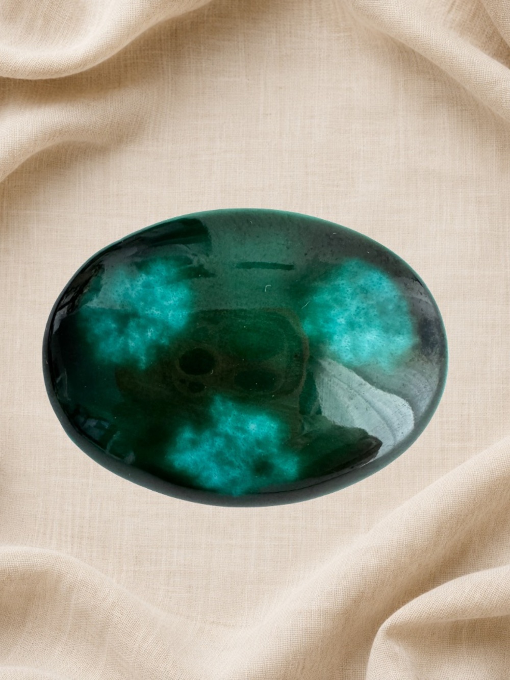 Vintage Japanese Porcelain Brooch Dark Green Teal Oval Ceramic Pin Kutani Ware